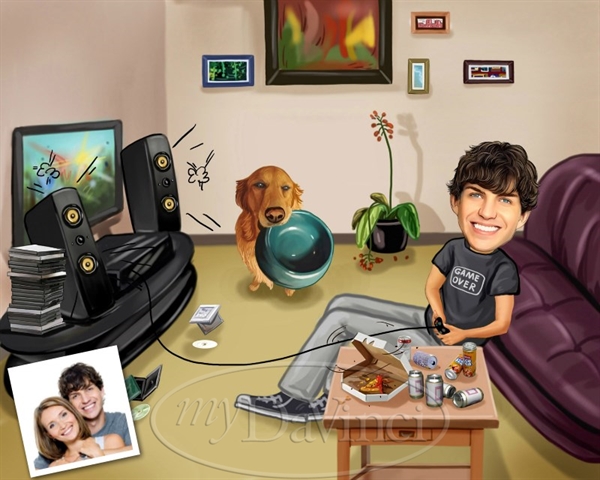 Man Caricature as A Gamer from Photo