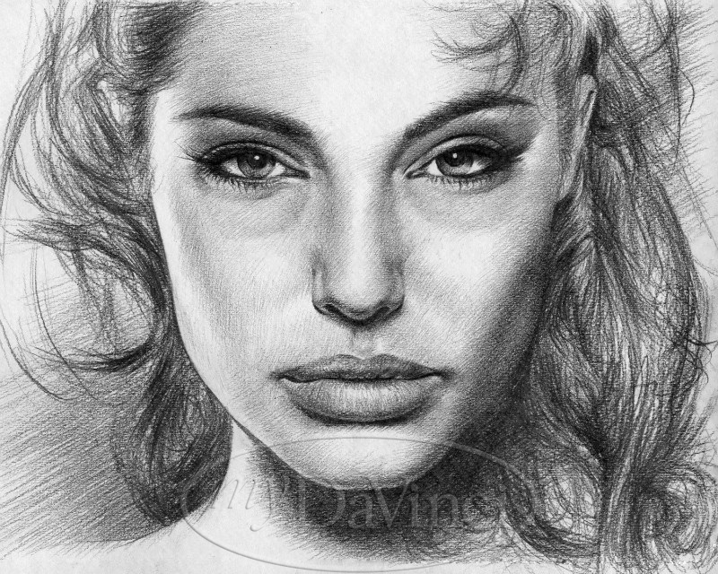 Angelina Jolie Pencil Sketch Print