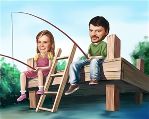 Fishing Together Caricature from Photos