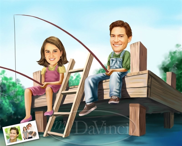 Fishing Together Caricature from Photos